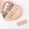 Portable Leather Jewelry Box Solid Color Zipper Closure Jewelry Case Heart-Shaped Earrings Storage Box Jewelry Storage
