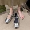 Fashion New Antumn Square Toe Ballet Shoes Fashion Low Heel Mary Jane Shoes Silver Shallow Buckle Soft Sole Shoes Zapatos De Mujer