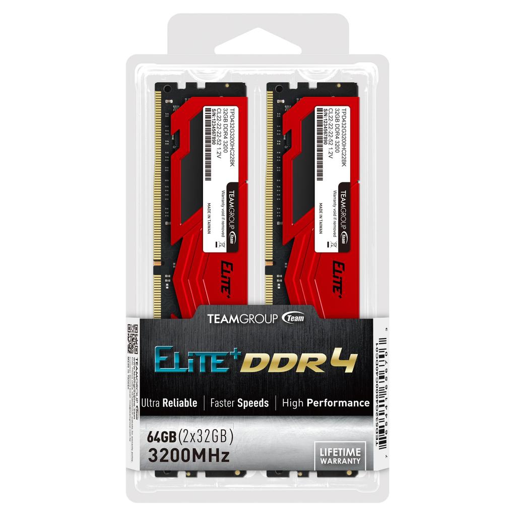 Team DDR4 3200 МГц 32 ГБx2 Настольная память Серия Elite Plus Япония Пожизненная Обычная Гарантия PC4-25600 (64GBkit)