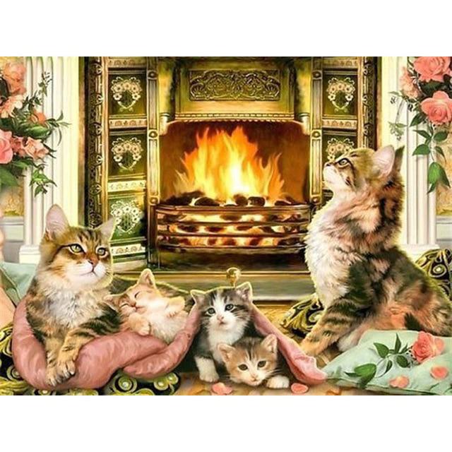 5D DIY Алмазная картина Вышивка крестом Кошка Животное Алмазная вышивка Полный круглый дрель Мозаика Стразы