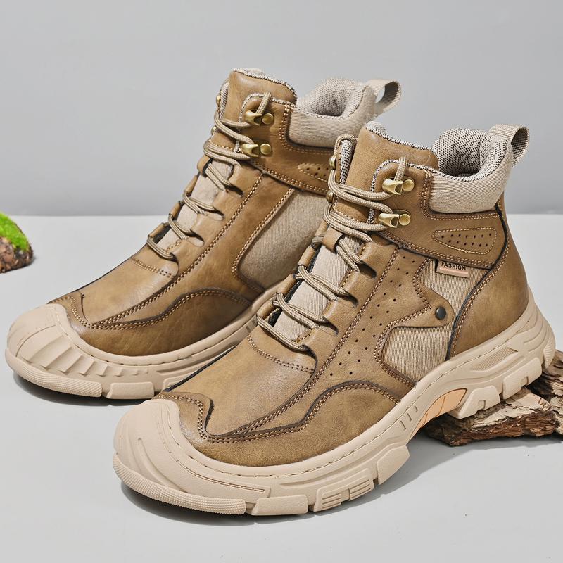 Men Lace-Up Mens Motocross Boots All-match Hiking Ankle Boots 2024 New Male Comfortable Sneakers Leather Fashion Walking Shoes