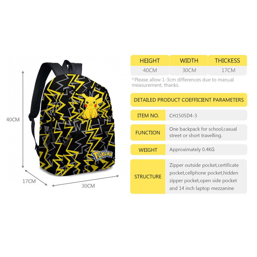 (Pink) Pikachu Backpack Lunch Bag Pencil Case Set Kids Student Pokemon Bag