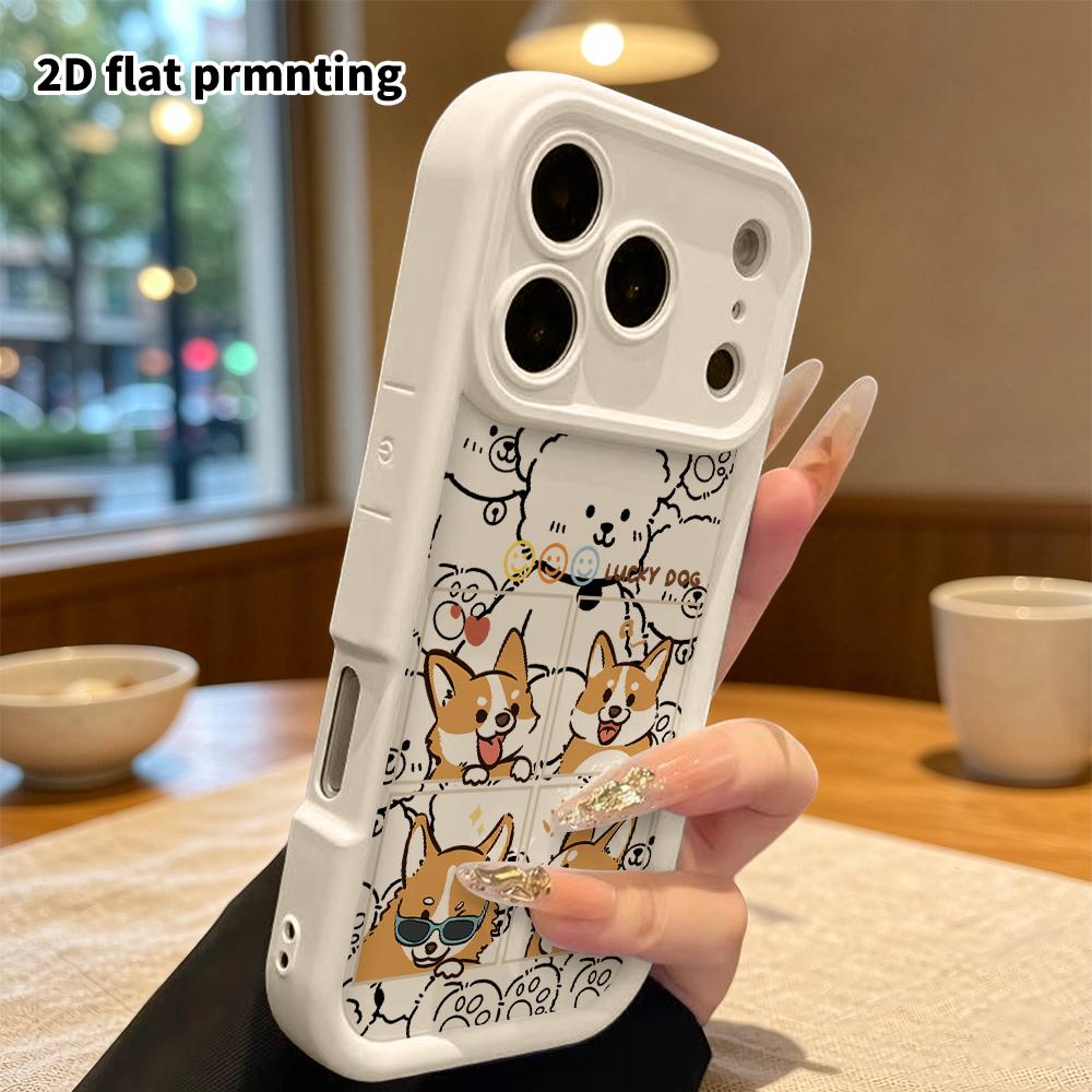 Чехол для телефона: 2D плоский дизайн, подходящий для iPhone 18 17 16 15 14 13 Pro, многоуровневый защитный чехол, корги в четыре квадрата, рождественский и хэллоуинский подарок