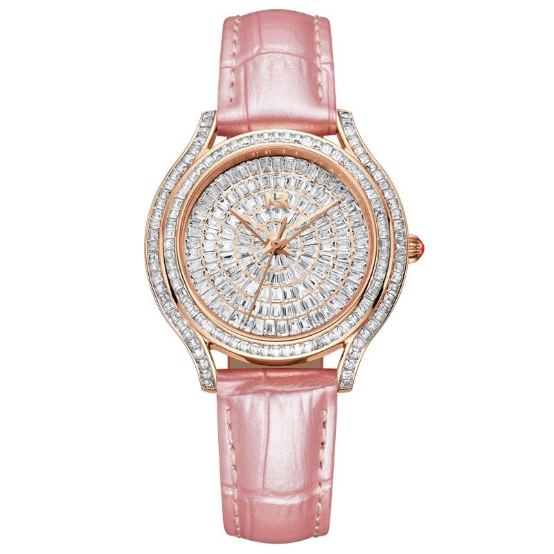 RUIXINE Fashion Women's Crystal Quartz Watch Round Automatic Mechanical Watch Elegant Diamond Embedded Business Wristwatch