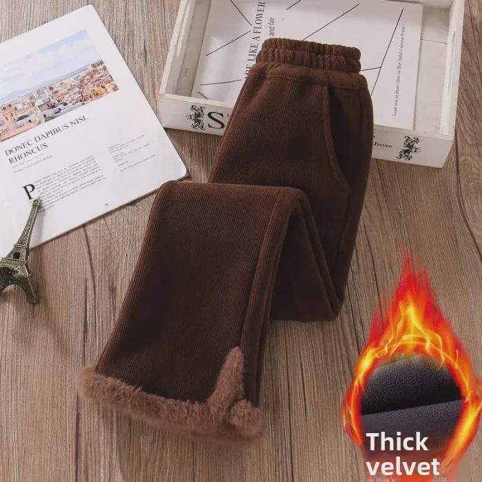 Модные прямые повседневные брюки на бархатной подкладке для девочек 2023 года для детей старшего возраста