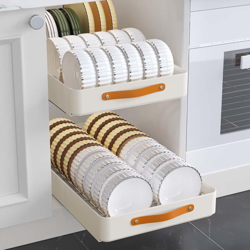 Pull-Out Basket Drawer Dish Rack for Kitchen Cabinet Storage