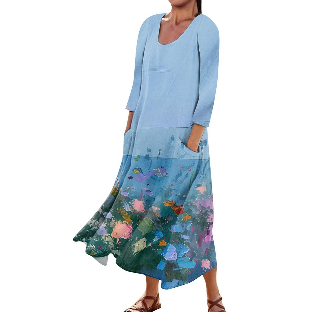 Платье для женщин, весеннее повседневное модное платье в стиле бохо с рукавами 3/4 для праздника, большого размера