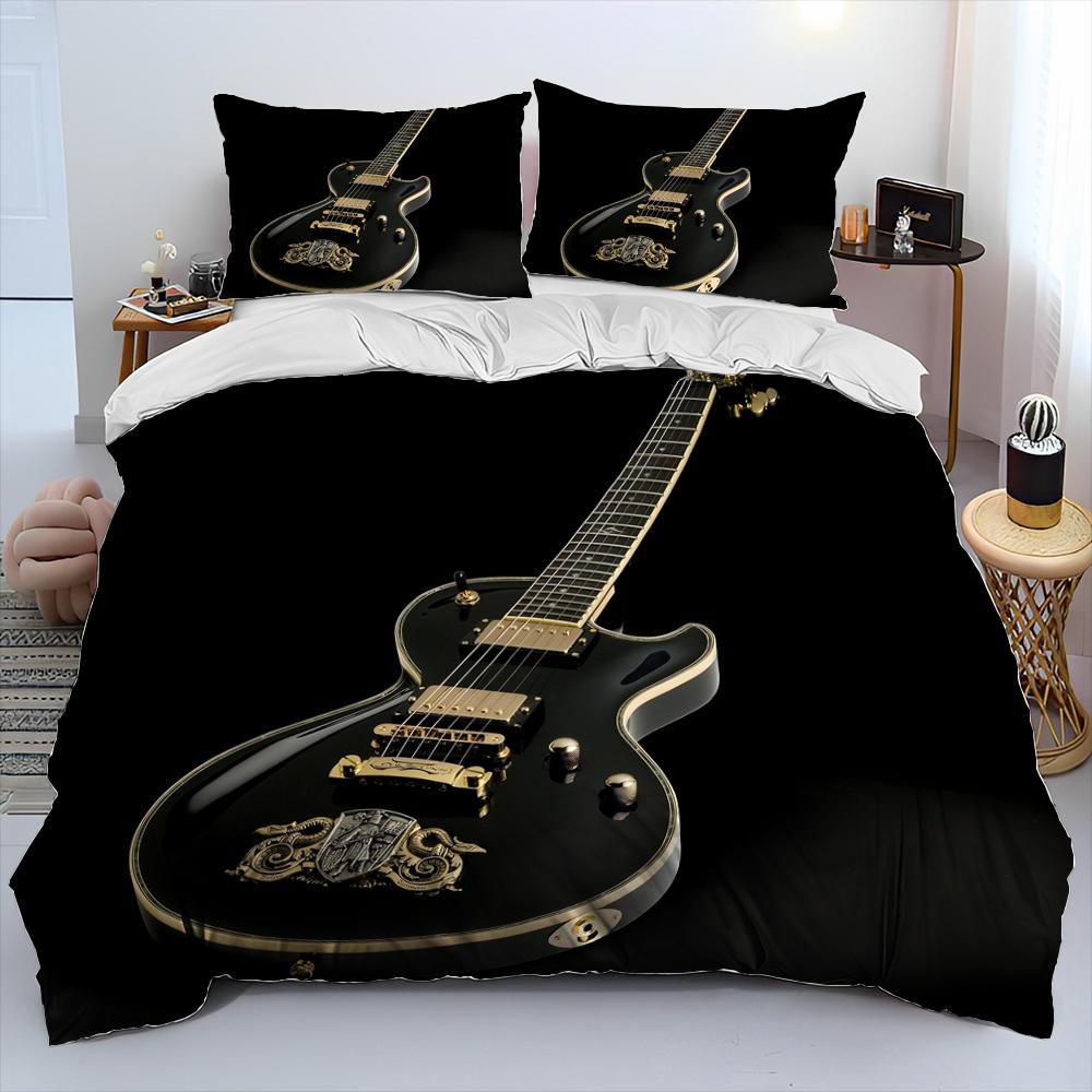 3D Classical Guitar Electric Guitar Bedding Set Punk Rock Music Duvet Cover Set Quilt Cover Queen Size For Kids Boys Young Man