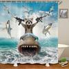 Funny Animal Shower Curtain, Cool Raccoon Riding Shark Theme Ocean Shower Curtain for Bathroom, Fun Nautical Kids Children Fabri