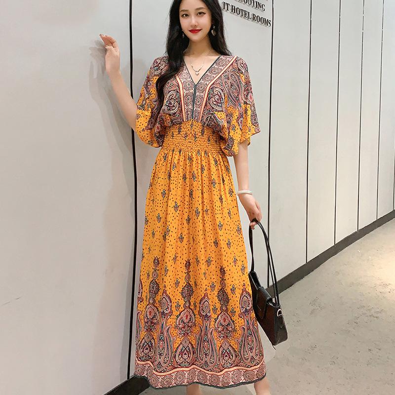 Женское повседневное платье с цветочным принтом и V-образным вырезом, неровный тон, повседневное, с круглым вырезом, длинное