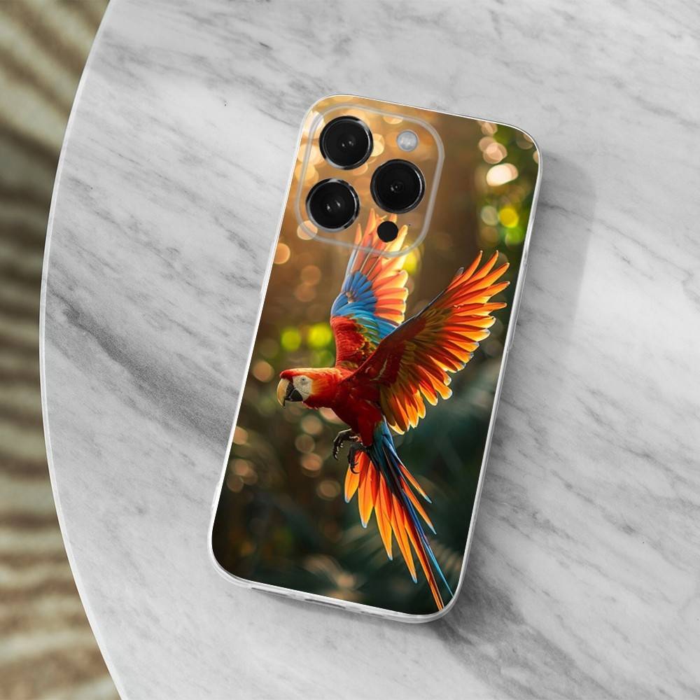 Cute Art Animal Parrot For iPhone Max,14,16,X,13,XR,SE,12,15,Pro,17,Plus,11,XS,Mini Transparent Soft Cover Case