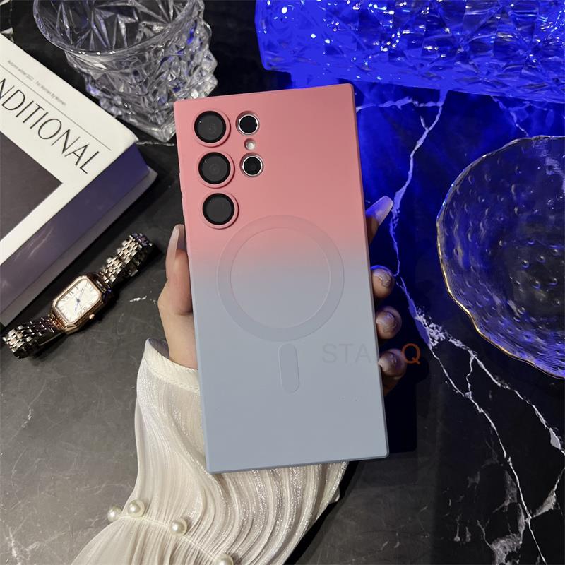 S 24 23 22 Note 20 Магнитный беспроводной зарядный чехол для Samsung Galaxy S23 S22 S24 S21 S20 Ultra Fe Plus 5g градиентный силиконовый чехол