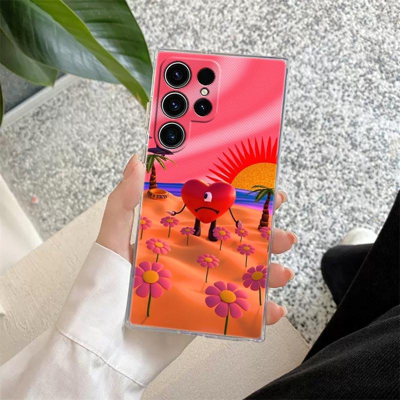 Чехол для телефона Bad Bunny Heart Rabbit X 100pre Для Samsung S24 S23 Ultra S22 S20 Plus S21 FE Прозрачные чехлы Обложка Galaxy S24Ultra Funda