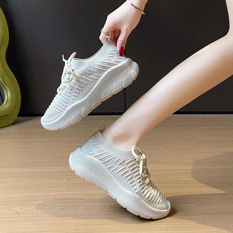 Summer New Flying Woven Shoes Sports Women's Mesh Breathable Student Casual Shoes Flat Running