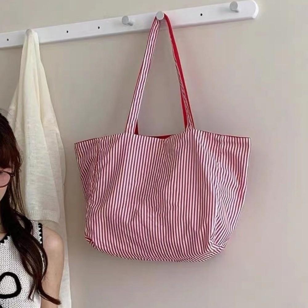 Double-sided Canvas Shoulder Bags Available Striped Letter Shoulder Bag Student Life