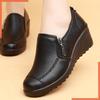 2025 Spring & Autumn Women's Leather Wedge Heels - Middle-aged & Elderly Comfortable Single Shoes