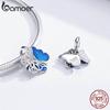 BAMOER Authentic 925 Sterling Silver Butterfly Dangle Charms Blue Enamel Beads Fit Original Bracelet