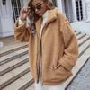 Осенние винтажные теплые плюшевые кашемировые пальто женские зимние толстые повседневные куртки с длинным рукавом и воротником-стойкой женские модные куртки на молнии больших размеров 25162