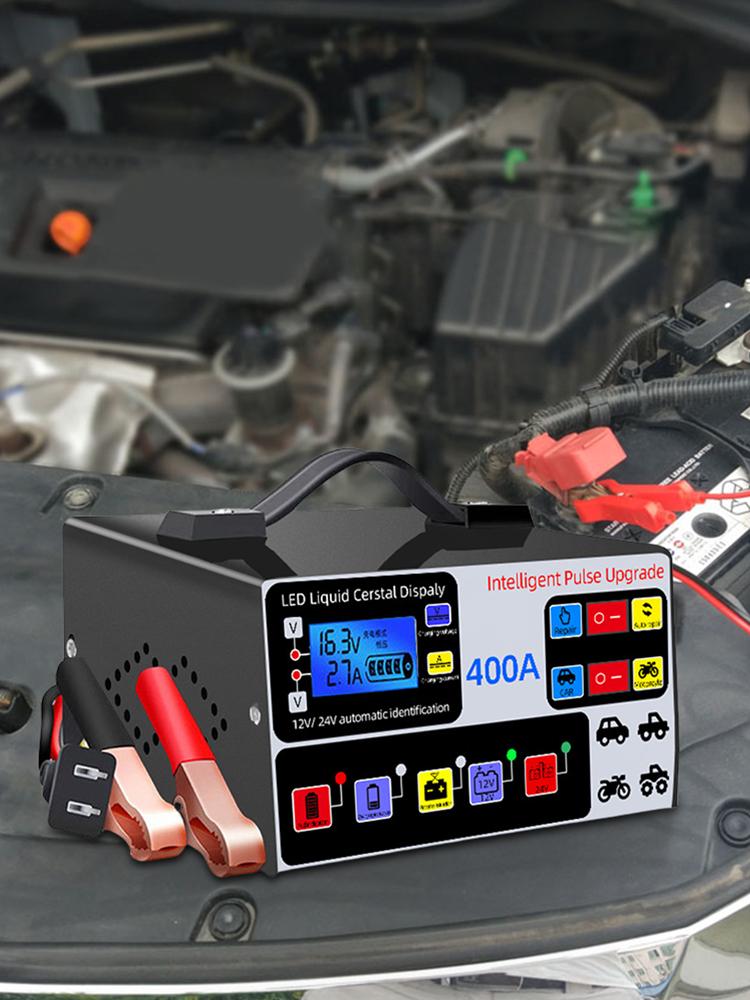 400A Автомобильное зарядное устройство для аккумулятора 220 Вт Мощное интеллектуальное зарядное устройство для аккумулятора 12 В/24 В Высокомощное быстрое зарядное устройство для аккумулятора Самостоятельная остановка зарядного устройства для аккумулятора