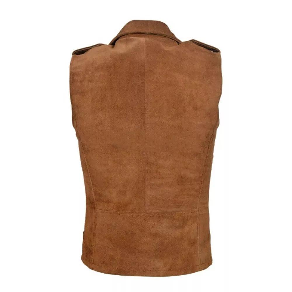 Коричневый замшевый мужской жилет из натуральной овчины, стильный жилет в стиле вестерн, пальто, куртка