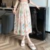 Юбка миди с цветочным принтом, женская летняя элегантная стильная юбка-трапеция с разрезом по низу и высокой талией