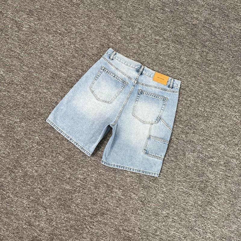 Mens Relaxed Fit Washed Denim Shorts - Streetwear Style Mid-Rise Stretch Cotton Blend Hip Hop Casual Wear
