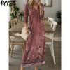 Women's Fashion Spring Fall Flower Pattern Print Long Sleeve V-Neck Middle Waistline Casual Dresses