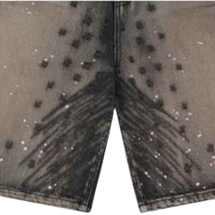 WE11DONE Embroidered Mid-Rise Zipper Washed Denim Shorts Women shorts Black WD-DP1-24-303-W-BK