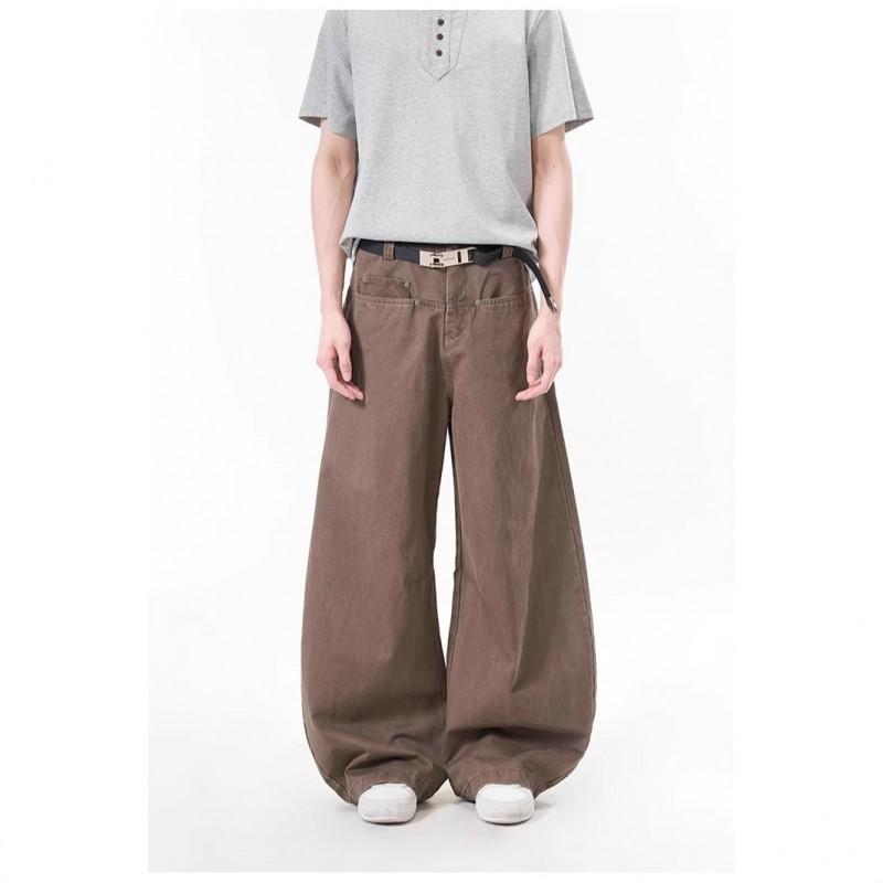 Unisex Relaxed Fit Cargo Pants In Vintage Washed Cotton Wide Leg Banana Cut Slimming Loose Trousers Streetwear Casual Wear