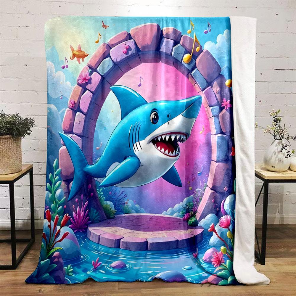 Cartoon Shark in Magical Underwater World print blanket soft and cozy perfect for the living room bed sofa or a nap,gift