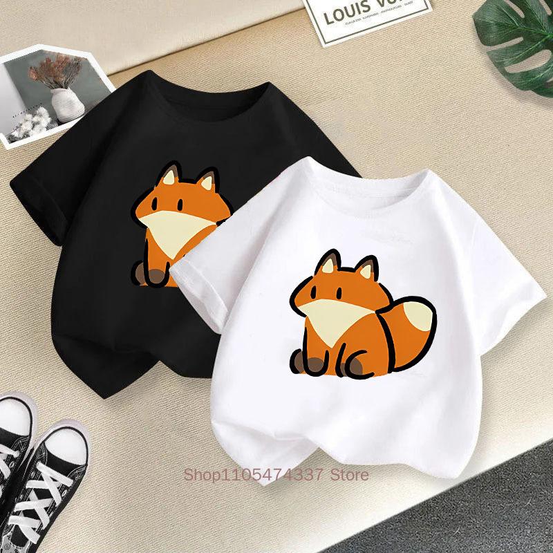 Cartoon Fox Print Tshirts For Boys Girls Summer Children Casual Cute Colorful Tops Kids Comfortable Oneck Short Sleeve Tees