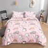 Cat Bedding Set, Duvet Cover for Children Adults, Cute Pink Cat Chec Pattern Duvet Cover with Pillowcase Microfibre Bedding Set
