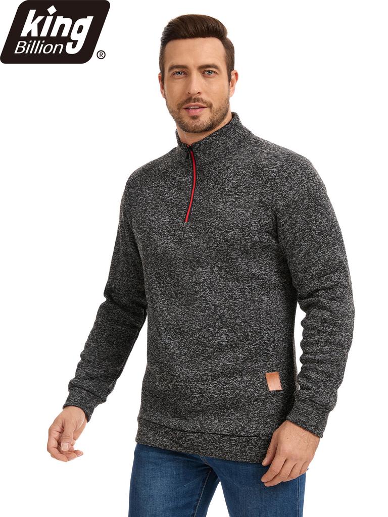 King Billion Men's Half-Zip Stand Collar Fleece Pullover Autumn Spring Sweater Ideal for Daily Casual Wear Urban Strolls and Light Outdoor Activities