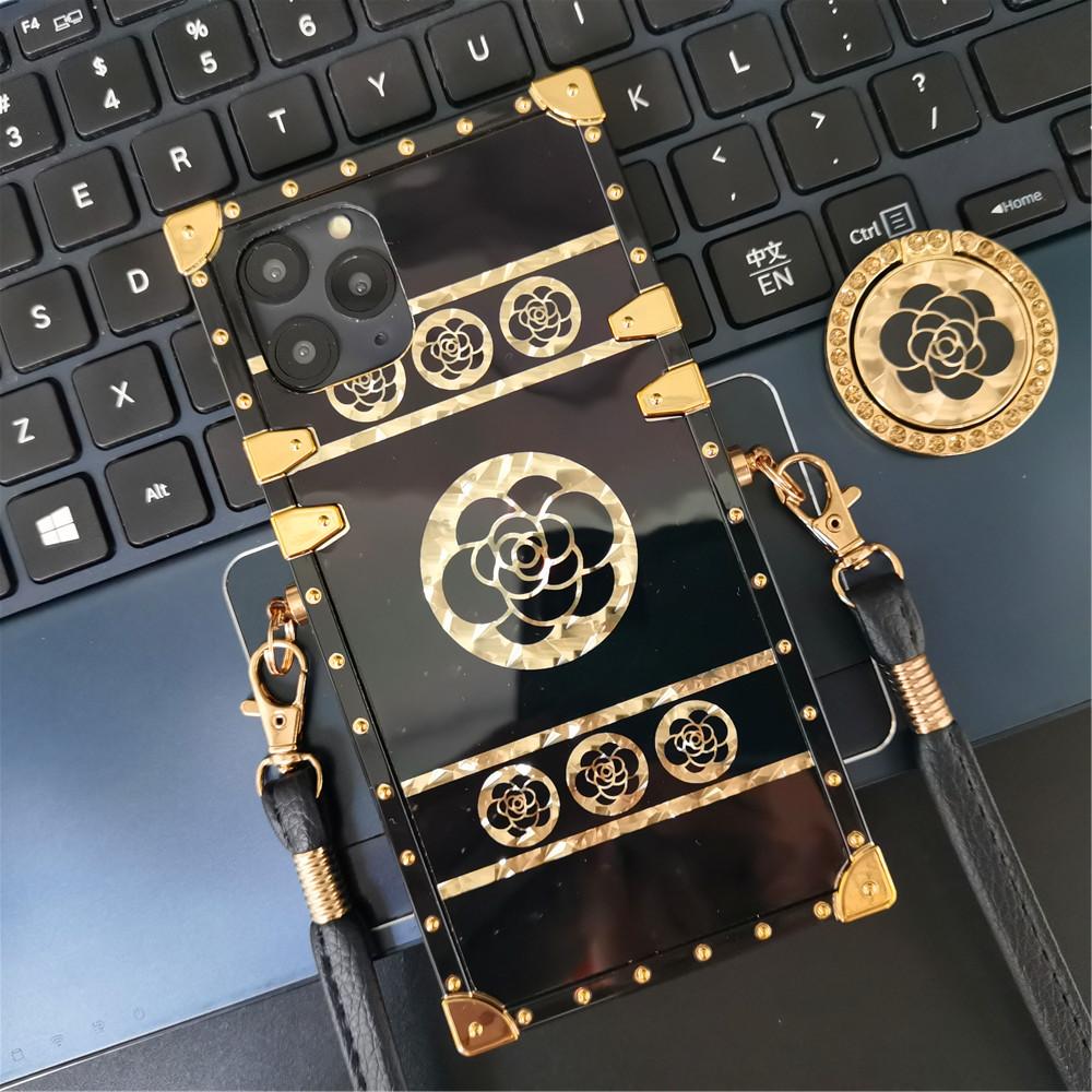 Роскошный брендовый чехол с цветочным принтом, квадратный чехол с веревкой и ремешком для Samsung S23 S22 S21 Ultra A54 A14 A13 A23 A33 A53 A73/Redmi 10 9 9A 9c 9T/iphone 14 13 12 11