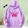 Womens Fashion Pink Butterfly Print Loose Hoodie Tops Blouse Sweatshirt Casual Long Sleeve Pullover Tops