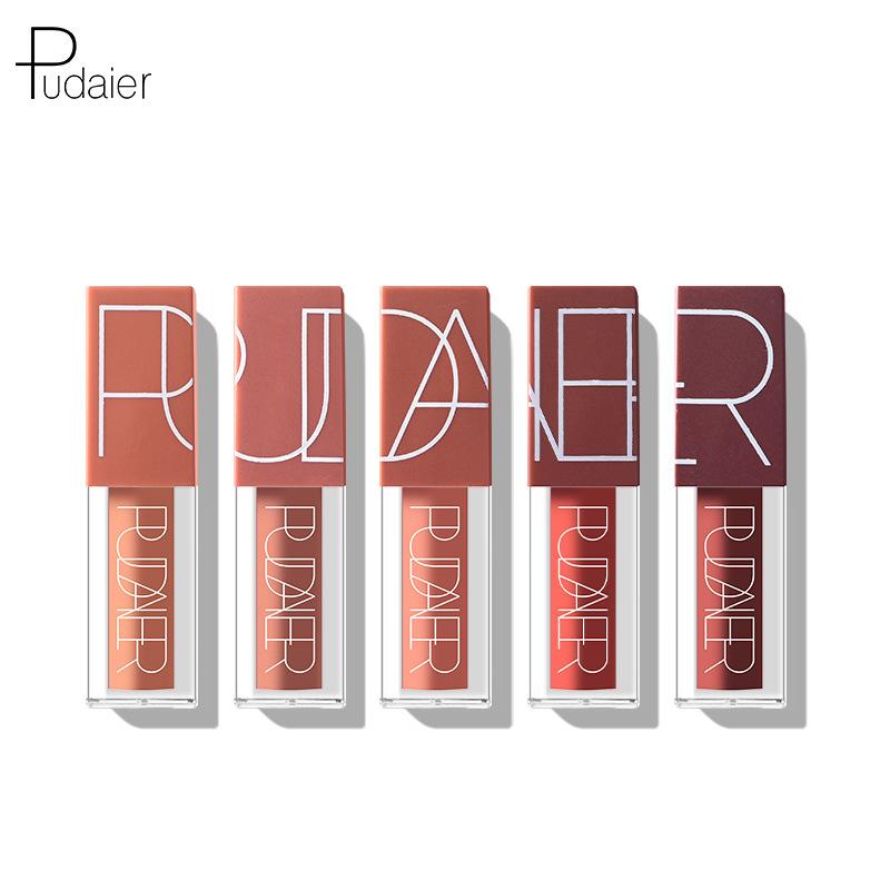 Pudaier Lip Gloss Nude Makeup Matte Matte Velvet Liquid Lipstick с антипригарным покрытием, пятицветная глазурь для губ