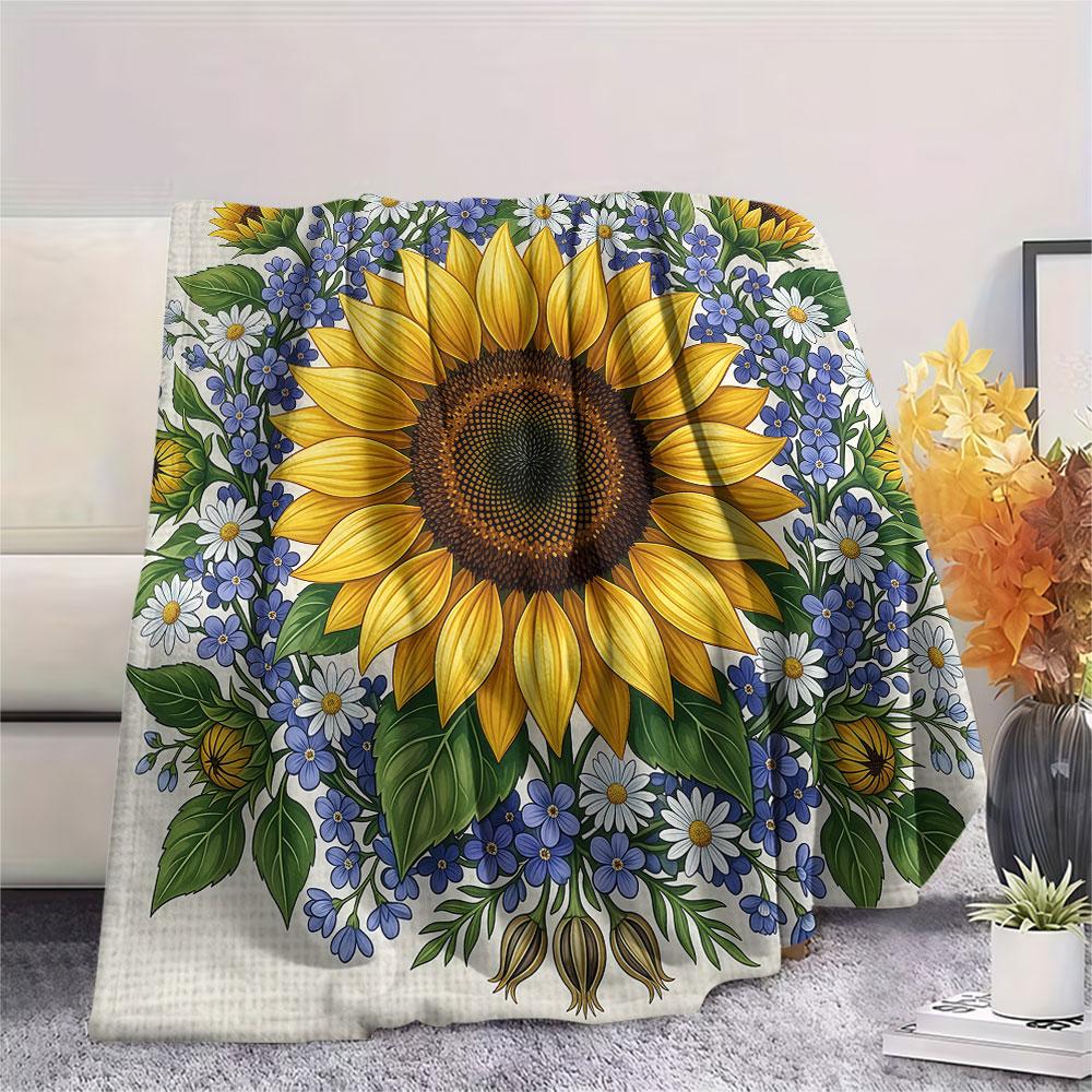 1PC Sunflower Garden Print Flannel Blanket High quality All Seasons for Home Decor Warmth and Comfort Gifts Birthday Gifts