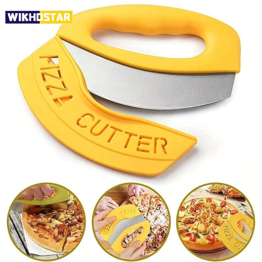 Stainless Steel Pizza Cutter with Cover Food Chopper Herb Cheese Knife Cutter Ring for Precise Pizza Slicing Baking Tools