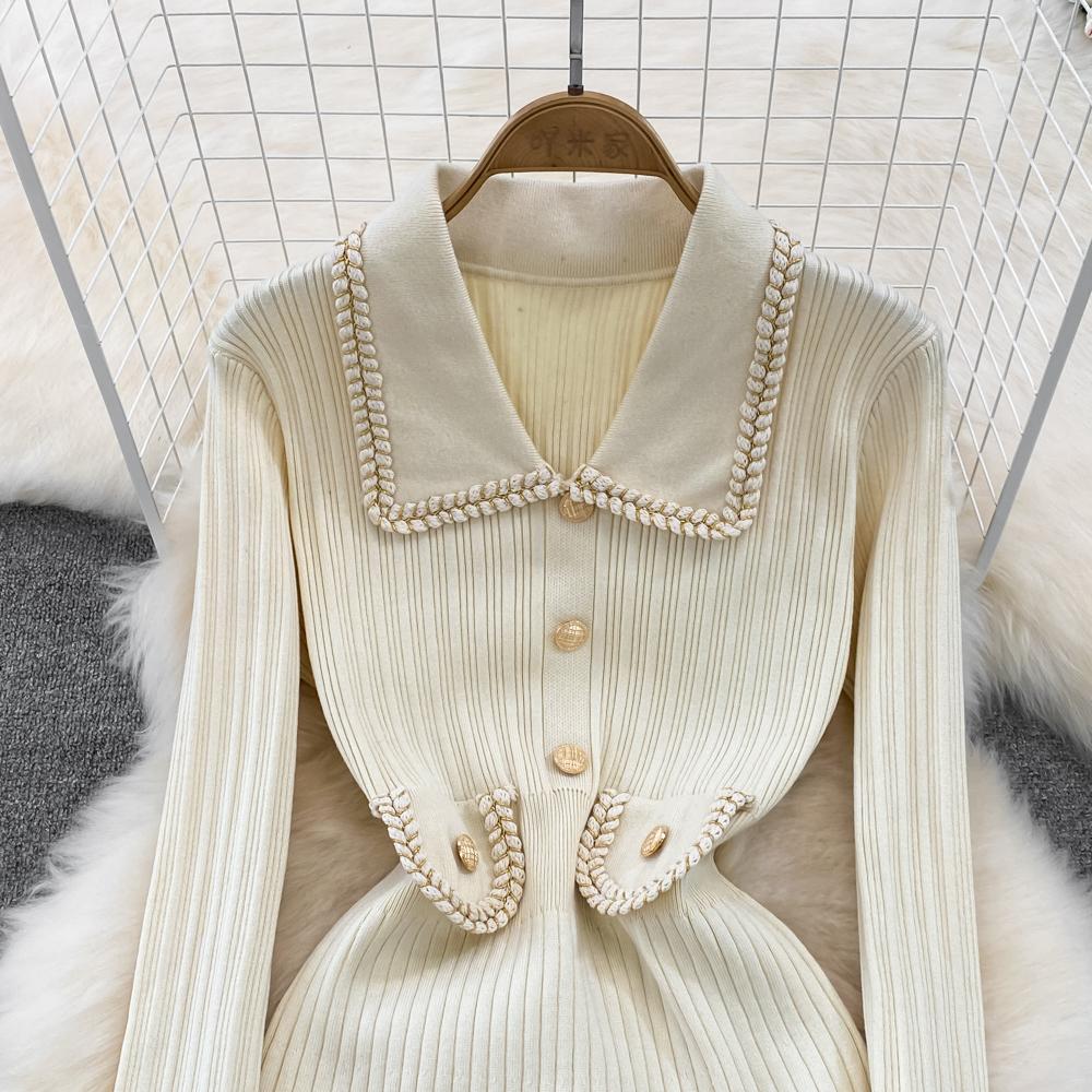 Женское маленькое ароматное трикотажное платье-свитер с лацканами, женские осенне-зимние джемперы, нижние платья