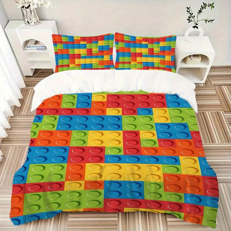3pcs set Building block jigsaw puzzle 1 Quilt Cover + 2 Pillowcases, All Seasons Bedroom Setting, Perfect for Home and Dorm Decor a186