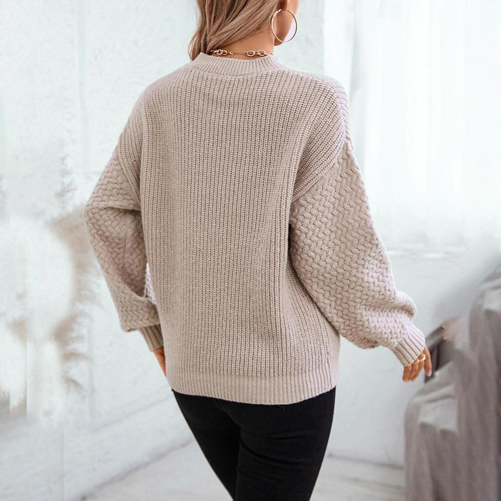 Осень-зима Винтажный свободный топ с длинными рукавами Однотонный пуловер Трикотажный свитер с круглым вырезом