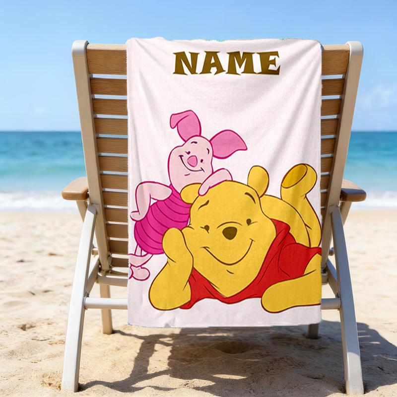1pc Winnie2 Beach Towel with Custom Name, Beach/Swimming/Bath/Picnic/Camping Towel, Suitable for Seaside Beaches