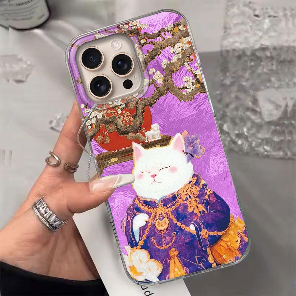 Корейский Милый Белый Кот Вихревой Узор Чехол для Телефона для iphone 16 15 14 7 8 Plus 13 11 12 Pro Max X XS XR SE 2022 2020 16e TPU Чехол