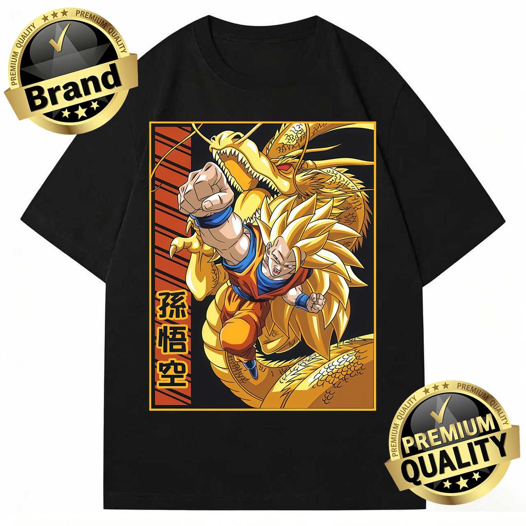 Dragon Ball Trendy Hot Items Cotton Mens TShirt Super Saiyan 3 Goku Golden Shenron Design Oversized Casual Unisex Streetwear
