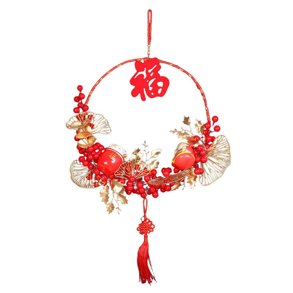 Spring Festival Decor Red Berries Flower Wreath Chinese New Year Decorations 40cm