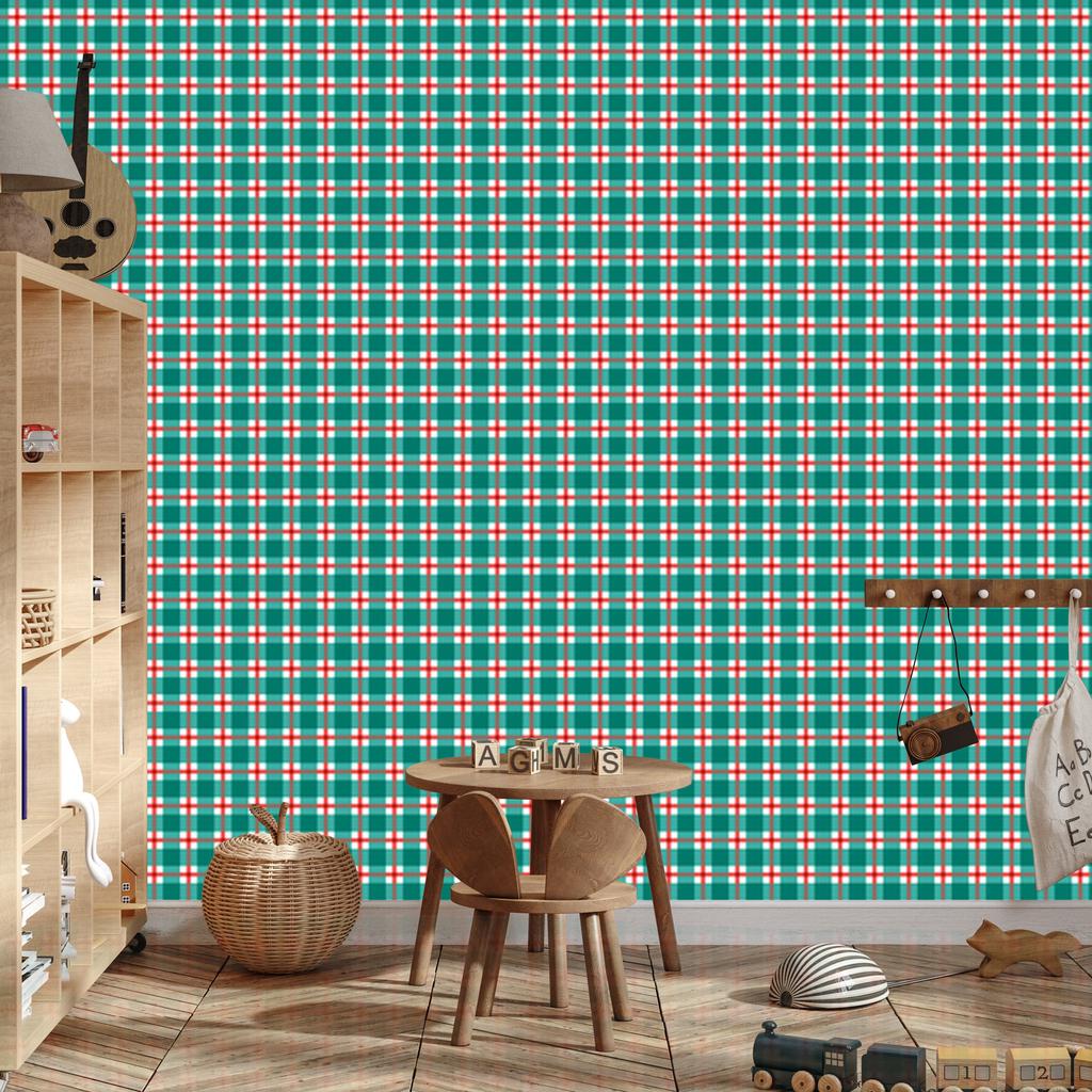Vichy Plaid Wallpaper in Sea and Coral for Living Room and Bedroom 50x1000