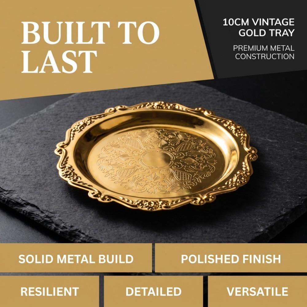 2pcs Golden Color Metal Serving Plate 4 Inch Diameter Round Food Tray For Home Decor