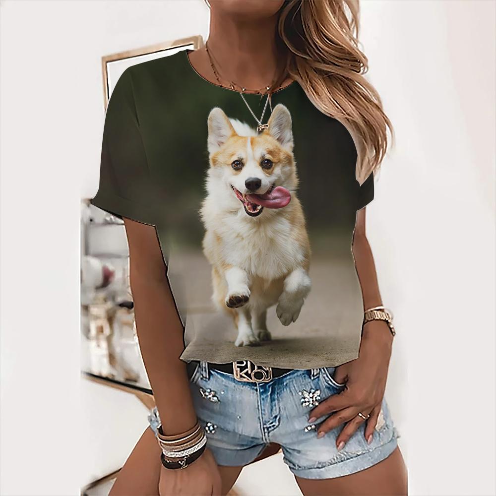 Милые топы с собаками, женская праздничная футболка с надписью «Love Dog Day», модная футболка с животным принтом, женская футболка Kawaii, летняя повседневная одежда с круглым вырезом