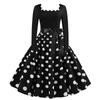 Women's Polka Dot Print Long Sleeve Dress Cutout Party Casual Square Neck Dress