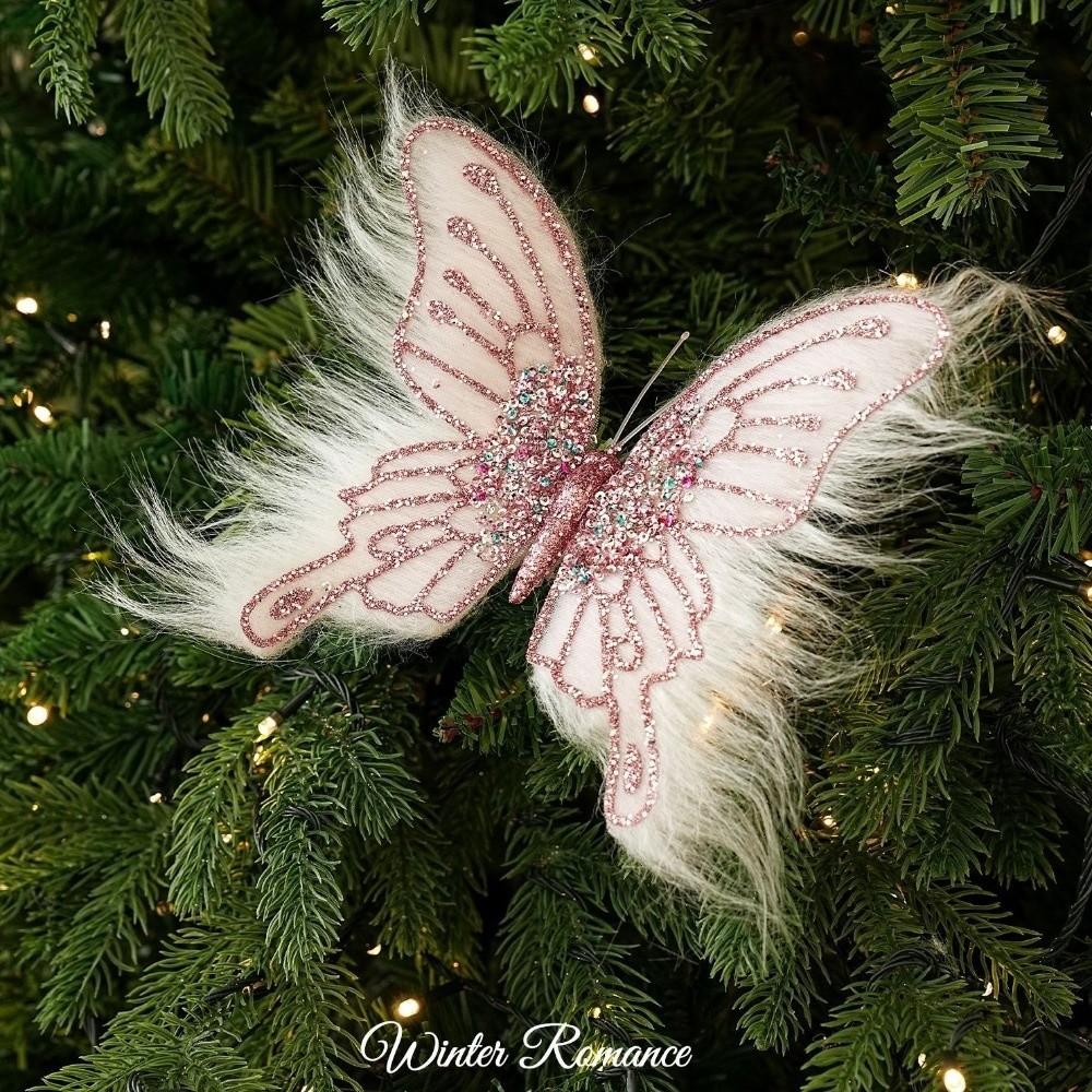 Sequin Bead Butterfly Ornament Fluff Hair Xmas Hanger New Party Decor Holiday Event